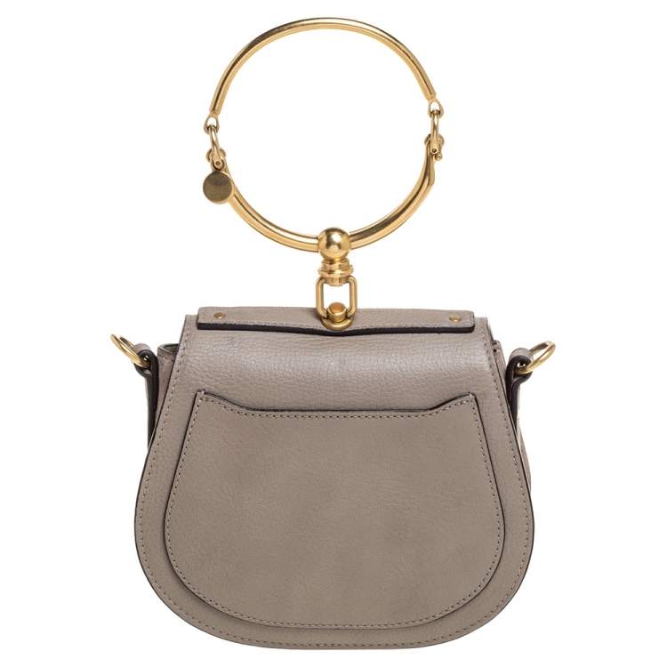 Pre Owned Chloe Beige Leather and Suede Small Nile Bracelet Shoulder Bag