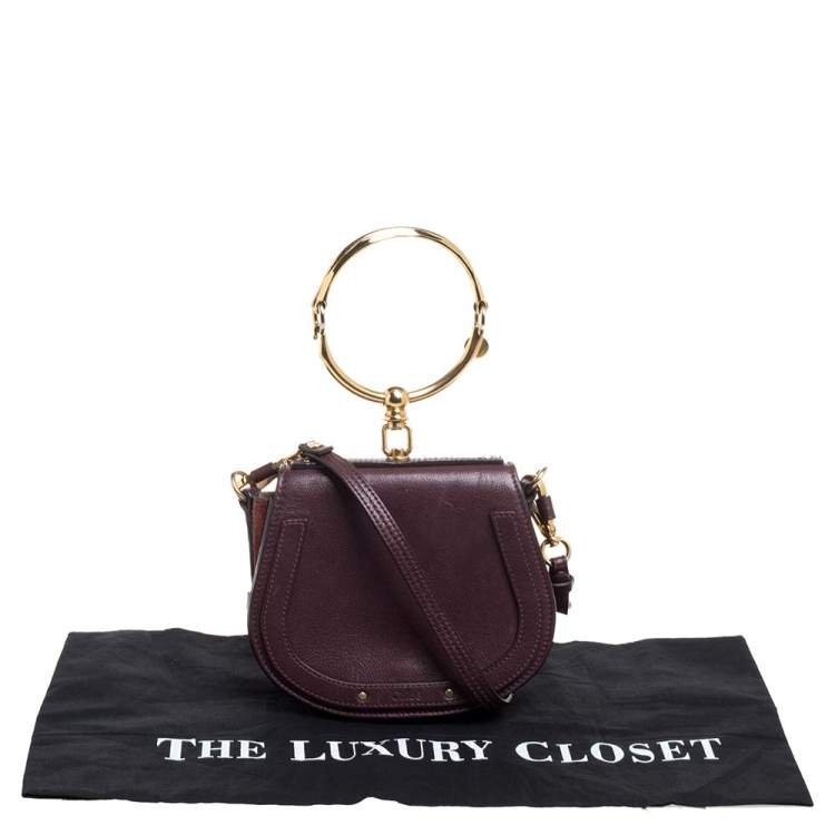 Pre Owned Chloe Dark Burgundy Leather and Suede Small Nile Bracelet Shoulder Bag
