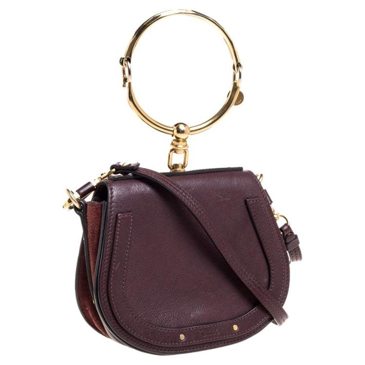 Pre Owned Chloe Dark Burgundy Leather and Suede Small Nile Bracelet Shoulder Bag