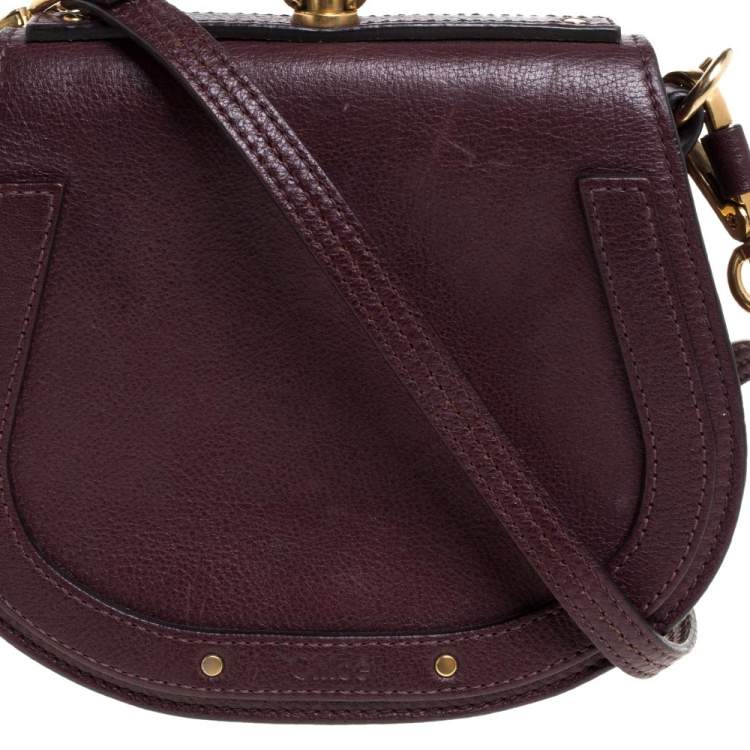 Pre Owned Chloe Dark Burgundy Leather and Suede Small Nile Bracelet Shoulder Bag