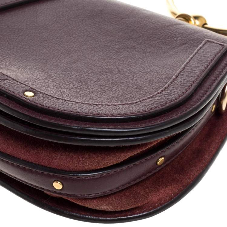Pre Owned Chloe Dark Burgundy Leather and Suede Small Nile Bracelet Shoulder Bag