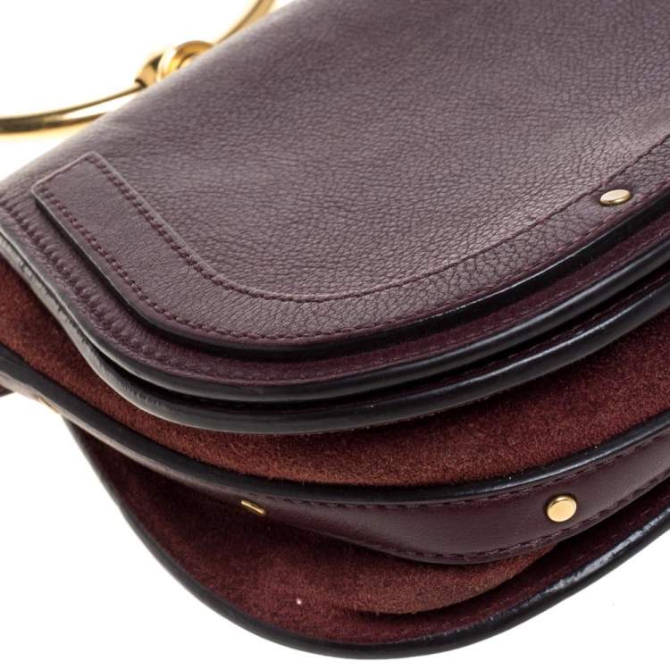 Pre Owned Chloe Dark Burgundy Leather and Suede Small Nile Bracelet Shoulder Bag