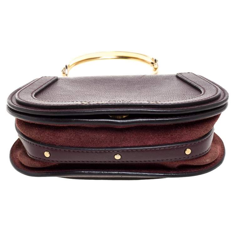 Pre Owned Chloe Dark Burgundy Leather and Suede Small Nile Bracelet Shoulder Bag
