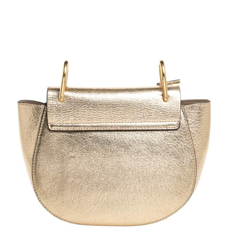 Pre Owned Chloe Metallic Gold Leather Mini Drew Shoulder Bag