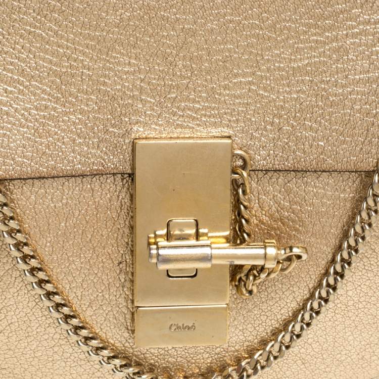 Pre Owned Chloe Metallic Gold Leather Mini Drew Shoulder Bag