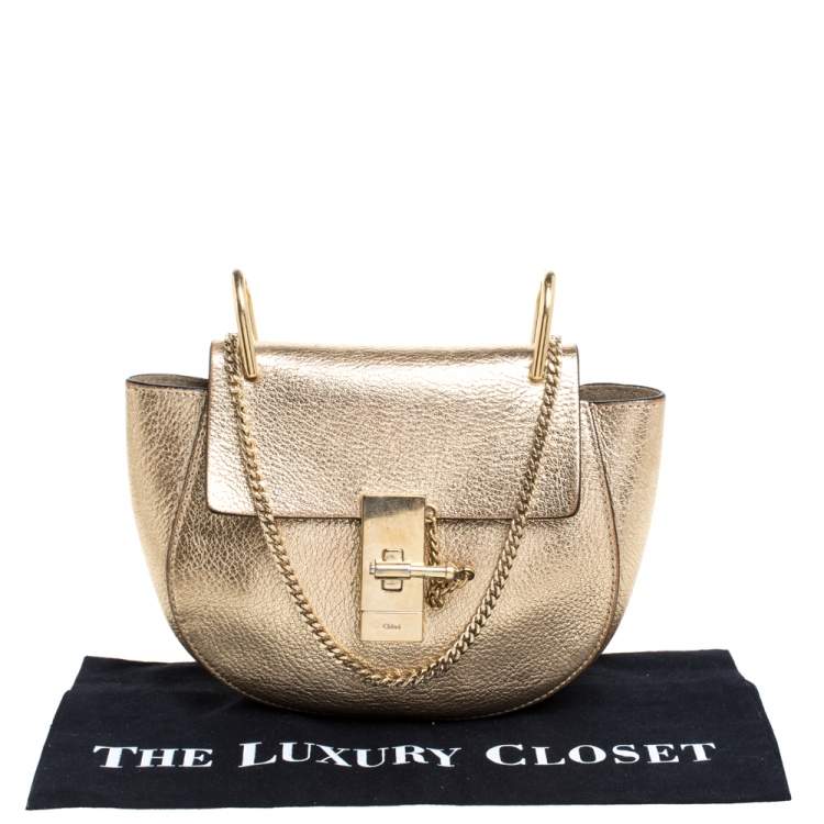 Pre Owned Chloe Metallic Gold Leather Mini Drew Shoulder Bag