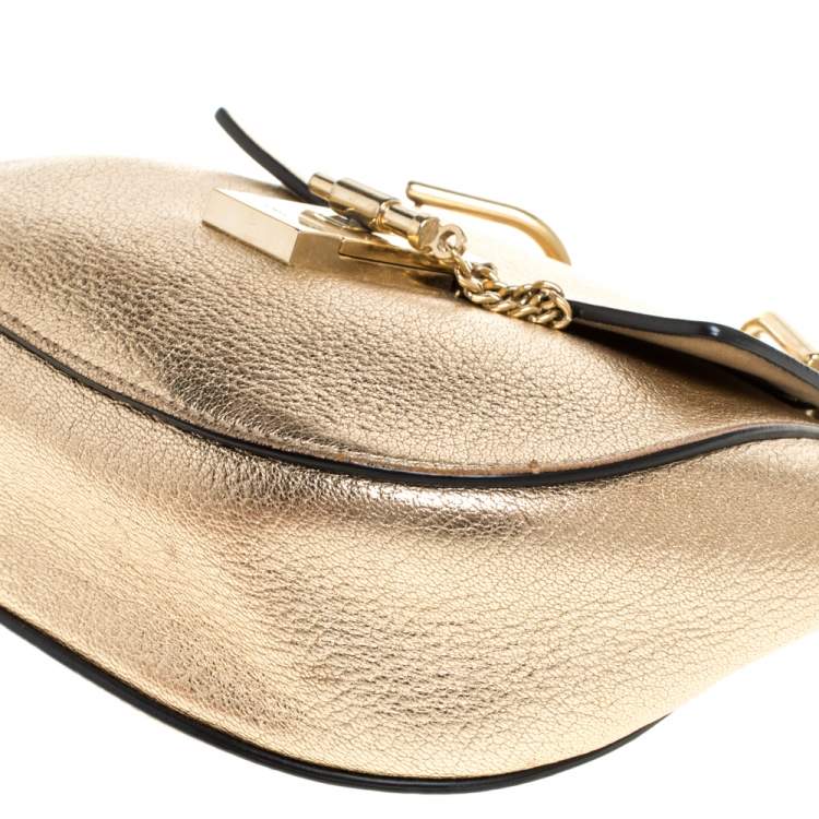 Pre Owned Chloe Metallic Gold Leather Mini Drew Shoulder Bag