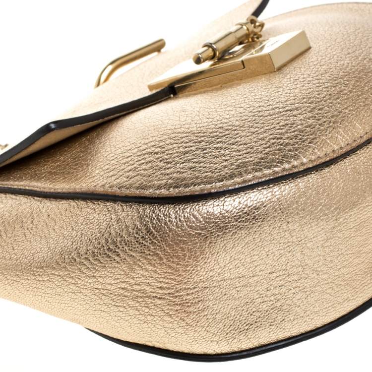 Pre Owned Chloe Metallic Gold Leather Mini Drew Shoulder Bag