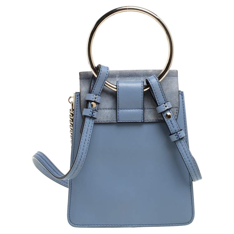 Pre Owned Chloe Light Blue Leather and Suede Mini Faye Crossbody Bag