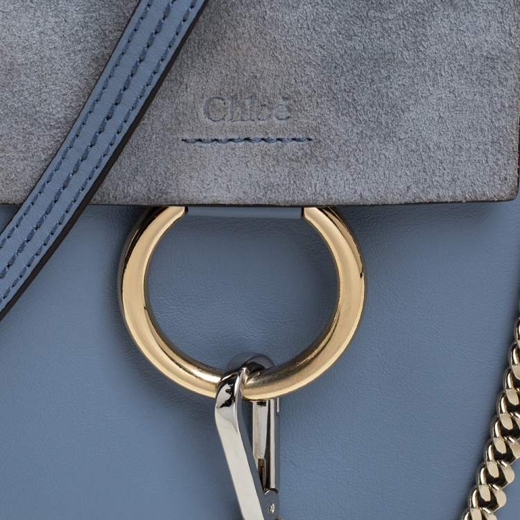 Pre Owned Chloe Light Blue Leather and Suede Mini Faye Crossbody Bag