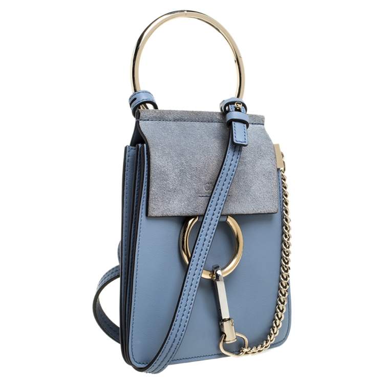 Pre Owned Chloe Light Blue Leather and Suede Mini Faye Crossbody Bag
