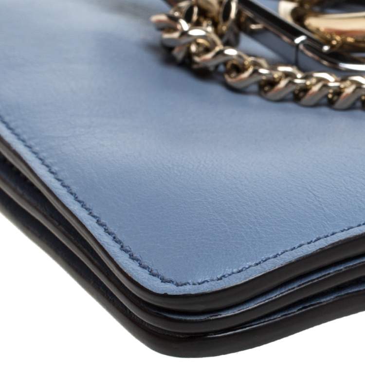 Pre Owned Chloe Light Blue Leather and Suede Mini Faye Crossbody Bag