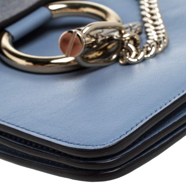 Pre Owned Chloe Light Blue Leather and Suede Mini Faye Crossbody Bag