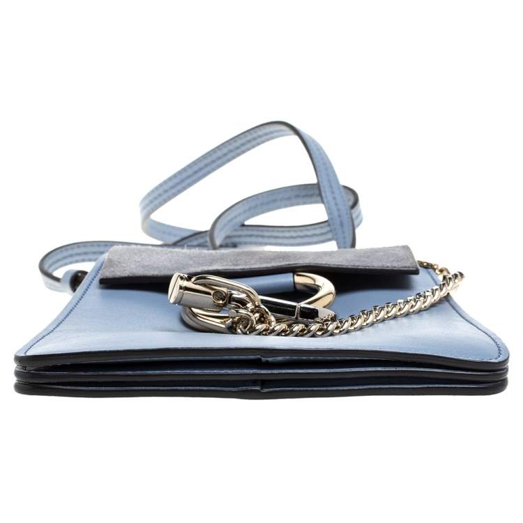 Pre Owned Chloe Light Blue Leather and Suede Mini Faye Crossbody Bag