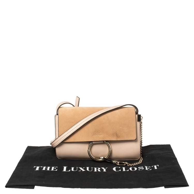 Pre Owned Chloe Peach Leather and Suede Faye Shoulder Bag