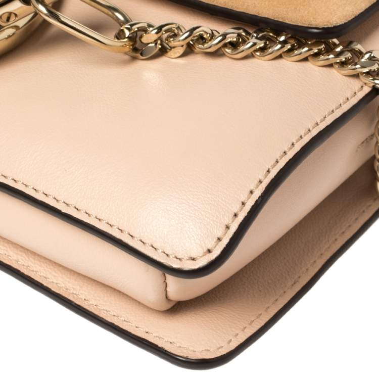 Pre Owned Chloe Peach Leather and Suede Faye Shoulder Bag