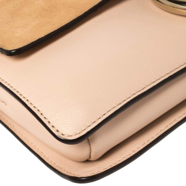 Pre Owned Chloe Peach Leather and Suede Faye Shoulder Bag