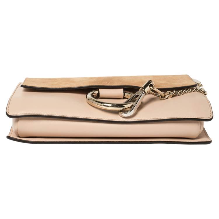 Pre Owned Chloe Peach Leather and Suede Faye Shoulder Bag