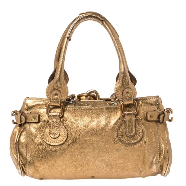 Pre Owned Chloe Golden Brown Grained Leather Medium Paddington Satchel
