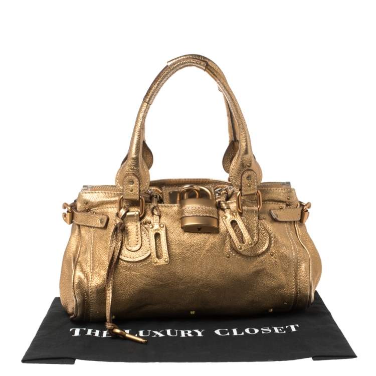 Pre Owned Chloe Golden Brown Grained Leather Medium Paddington Satchel