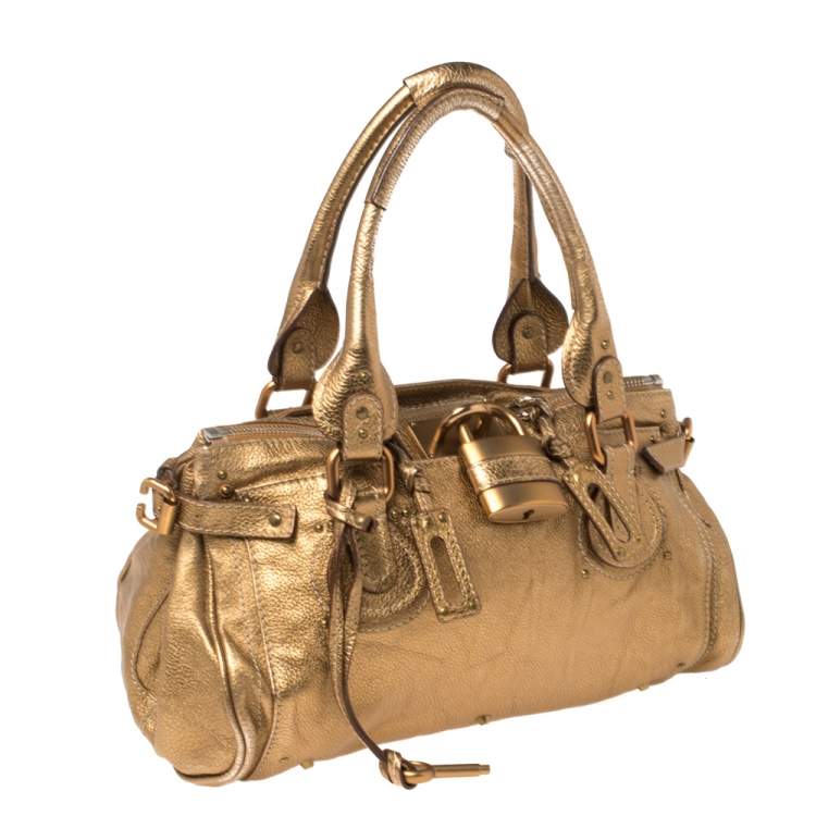 Pre Owned Chloe Golden Brown Grained Leather Medium Paddington Satchel