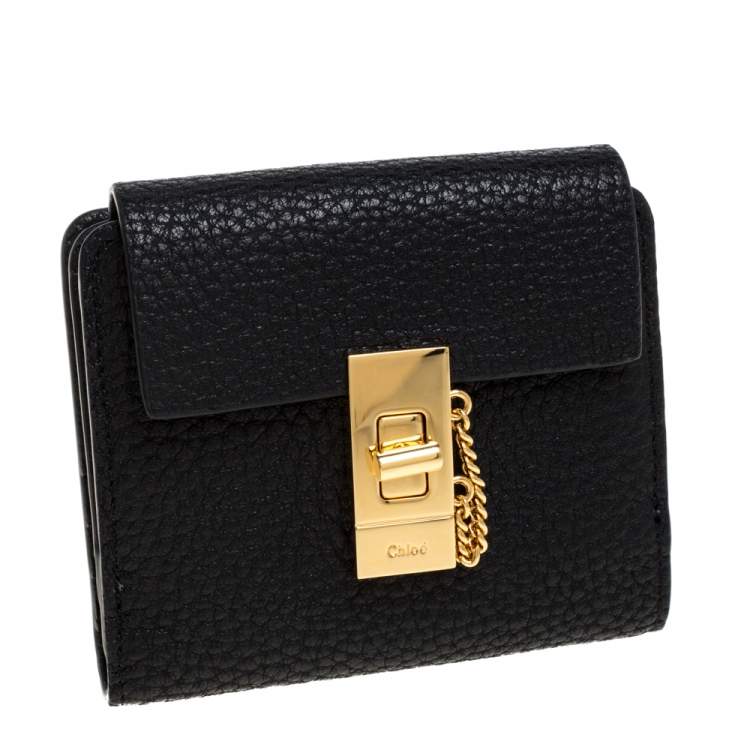 Pre Owned Chloe Black Leather Drew Compact Wallet
