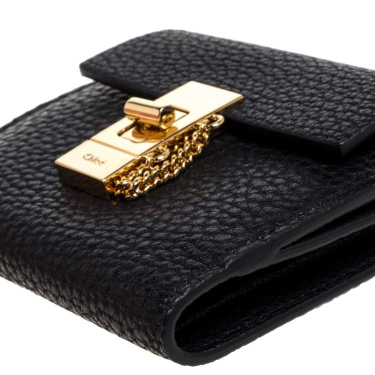 Pre Owned Chloe Black Leather Drew Compact Wallet