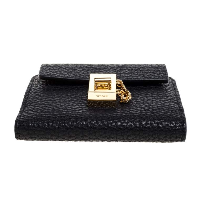 Pre Owned Chloe Black Leather Drew Compact Wallet
