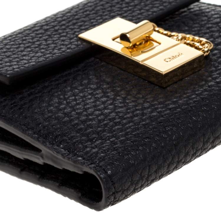 Pre Owned Chloe Black Leather Drew Compact Wallet