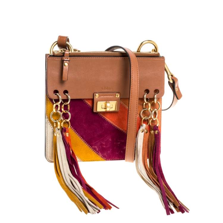 Pre Owned Chloe Multicolor  Leather and Suede  Small Jane Tassel Shoulder Bag
