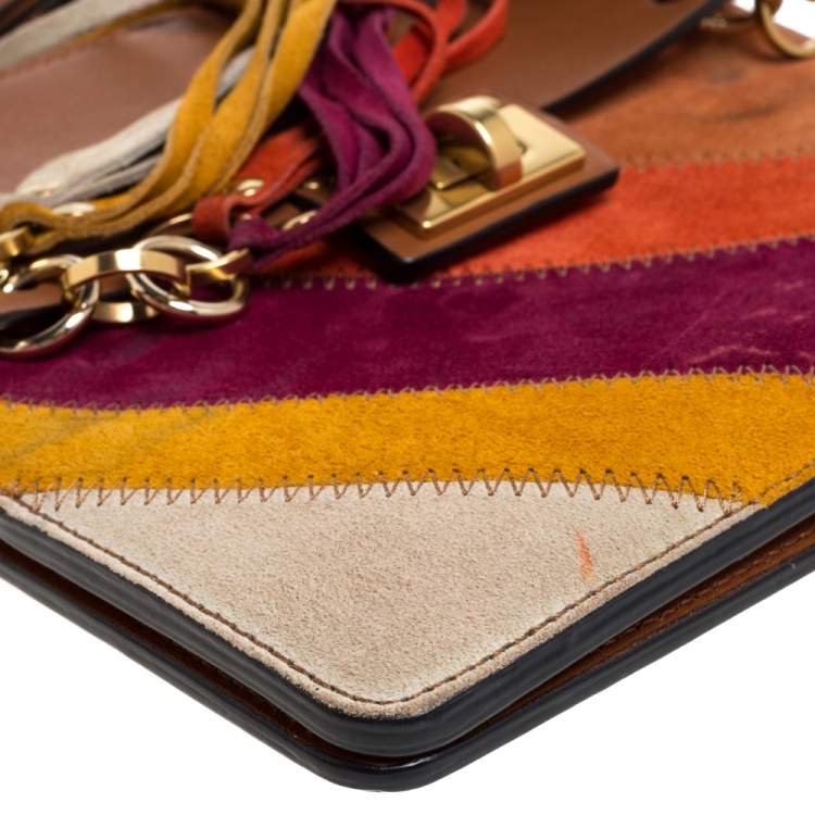 Pre Owned Chloe Multicolor  Leather and Suede  Small Jane Tassel Shoulder Bag