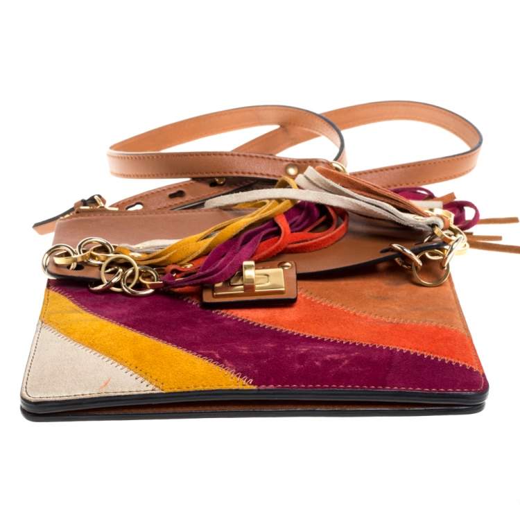 Pre Owned Chloe Multicolor  Leather and Suede  Small Jane Tassel Shoulder Bag