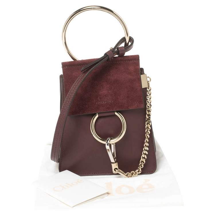 Pre Owned Chloe Dark Burgundy Leather and Suede Mini Faye Crossbody Bag