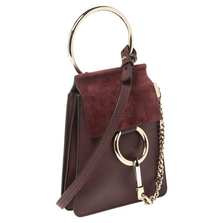 Pre Owned Chloe Dark Burgundy Leather and Suede Mini Faye Crossbody Bag