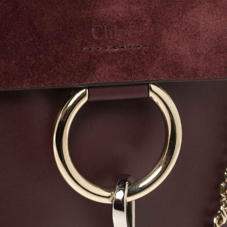 Pre Owned Chloe Dark Burgundy Leather and Suede Mini Faye Crossbody Bag