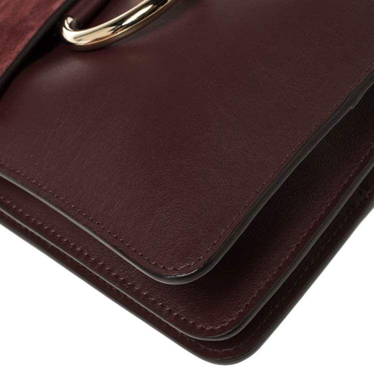 Pre Owned Chloe Dark Burgundy Leather and Suede Mini Faye Crossbody Bag