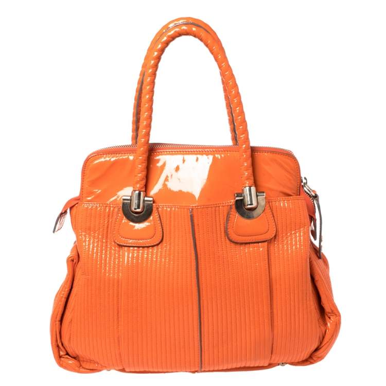 Pre Owned Chloe Orange Quilted Patent Leather Large Heloise Satchel