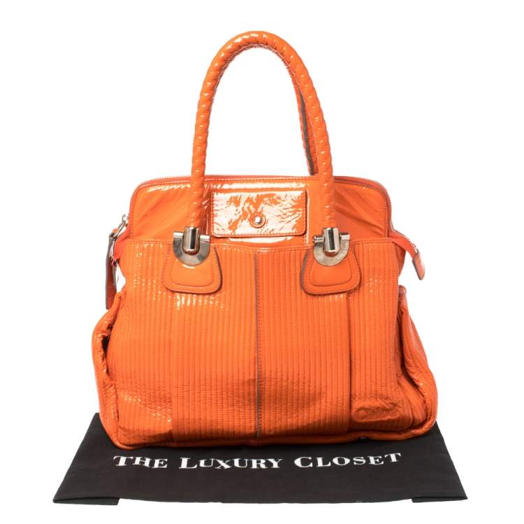 Pre Owned Chloe Orange Quilted Patent Leather Large Heloise Satchel