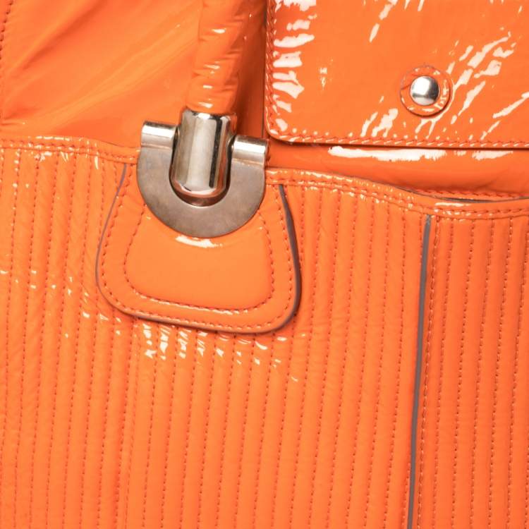 Pre Owned Chloe Orange Quilted Patent Leather Large Heloise Satchel