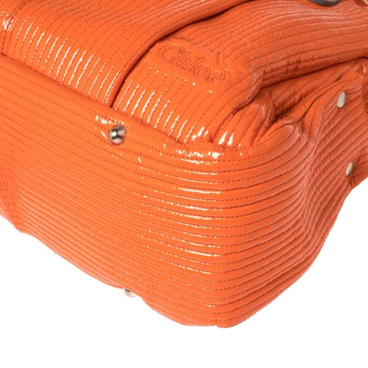 Pre Owned Chloe Orange Quilted Patent Leather Large Heloise Satchel