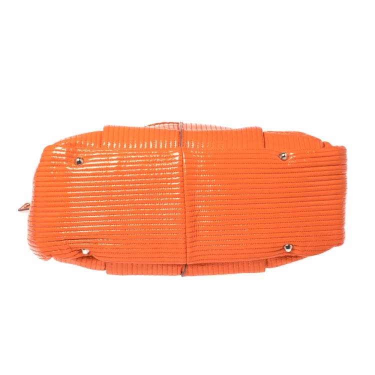 Pre Owned Chloe Orange Quilted Patent Leather Large Heloise Satchel