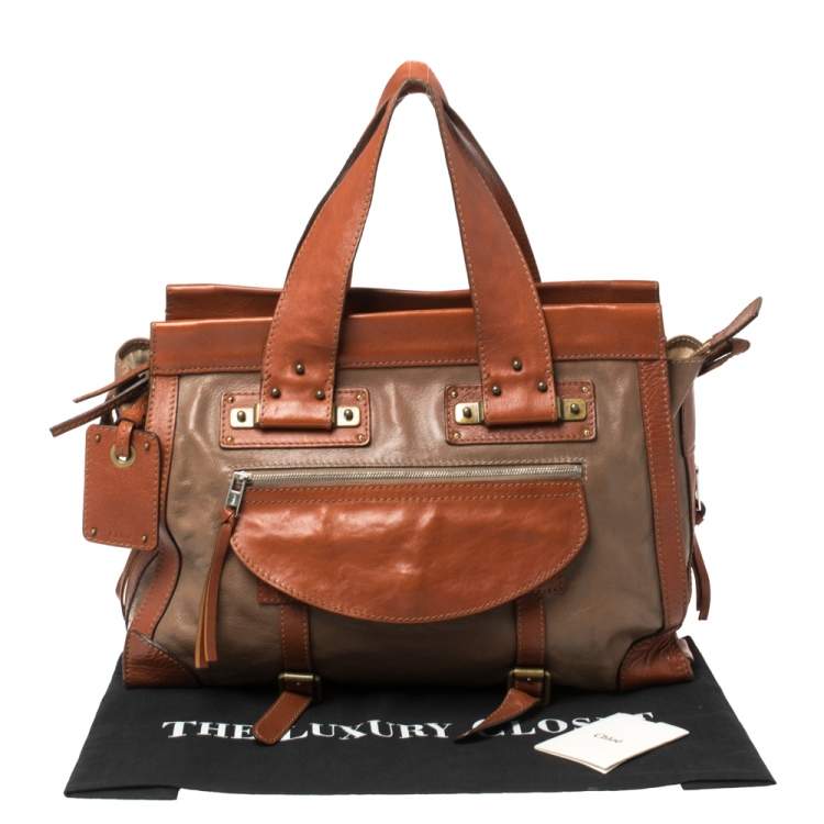 Pre Owned Chloe Brown/Tan Leather Zip Satchel