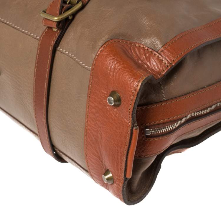 Pre Owned Chloe Brown/Tan Leather Zip Satchel