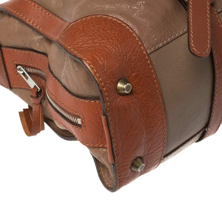 Pre Owned Chloe Brown/Tan Leather Zip Satchel