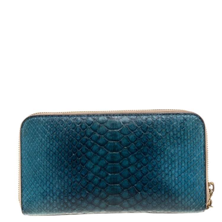 Pre Owned Chloe Blue Python and Leather Baylee Zip Around Continental Wallet