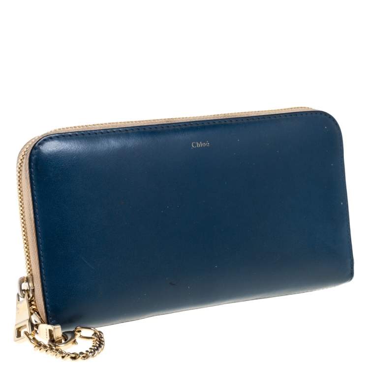 Pre Owned Chloe Blue Python and Leather Baylee Zip Around Continental Wallet