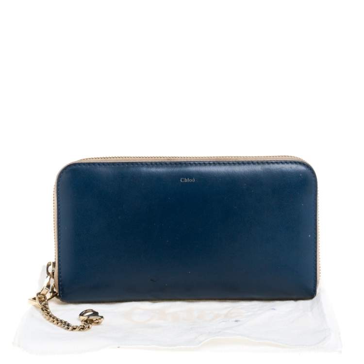 Pre Owned Chloe Blue Python and Leather Baylee Zip Around Continental Wallet