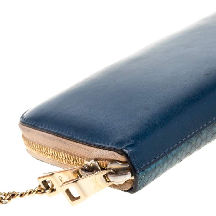 Pre Owned Chloe Blue Python and Leather Baylee Zip Around Continental Wallet
