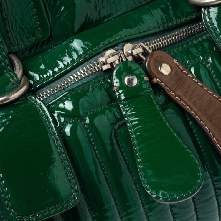 Pre Owned Chloe Green Patent Leather Double Zip Pocket Satchel