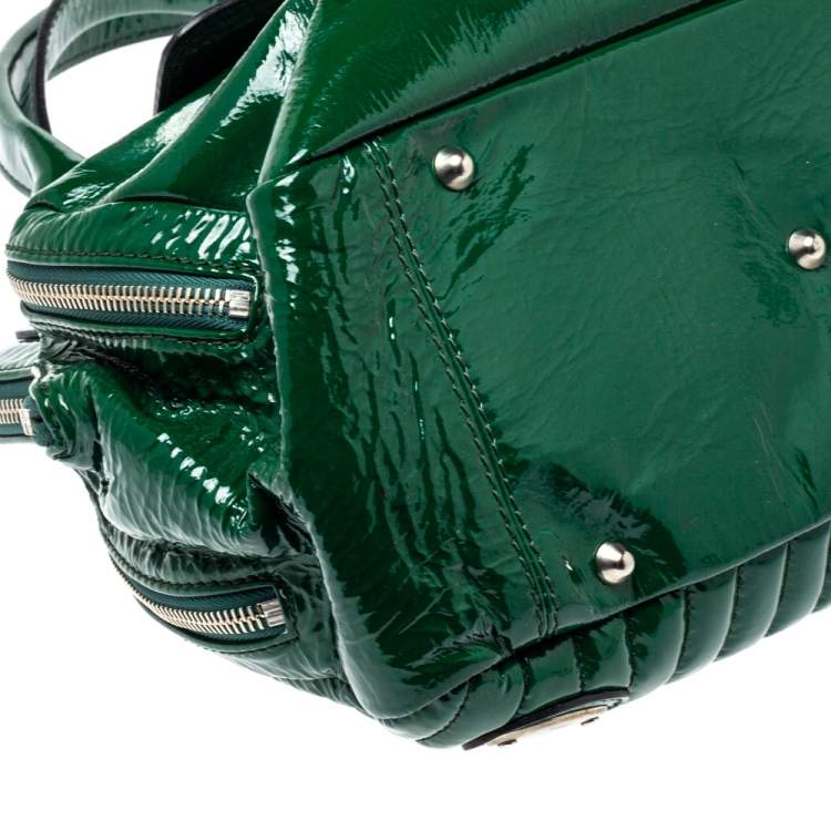 Pre Owned Chloe Green Patent Leather Double Zip Pocket Satchel